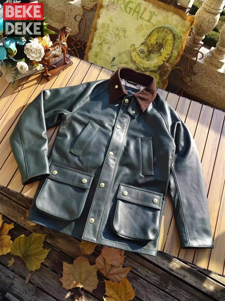 Leather Work Jacket Mens - Giacca da uomo in vera pelle