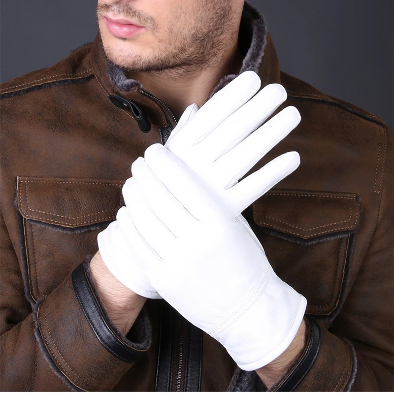 Leather Work Winter Gloves - Guanti bianchi in vera pelle invernale