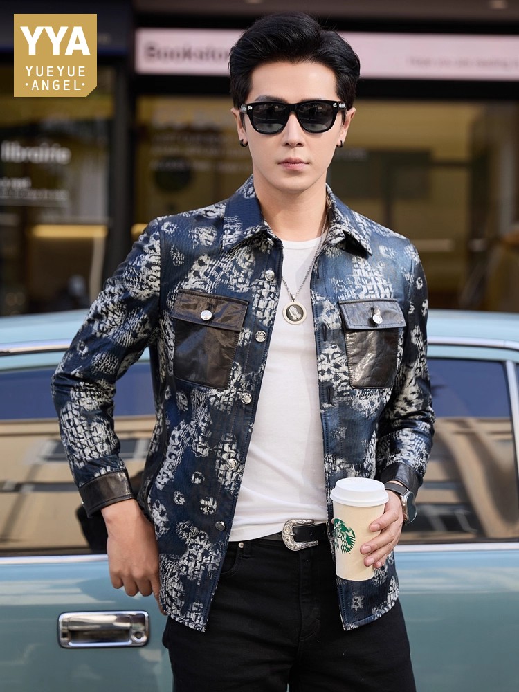 Leather Work Jacket Mens - Giacca da uomo in vera pelle