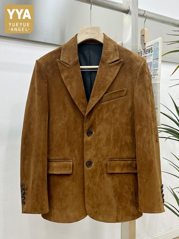 Leather Work Jacket Mens - Giacca Elegante in Pelle Scamosciata Vintage