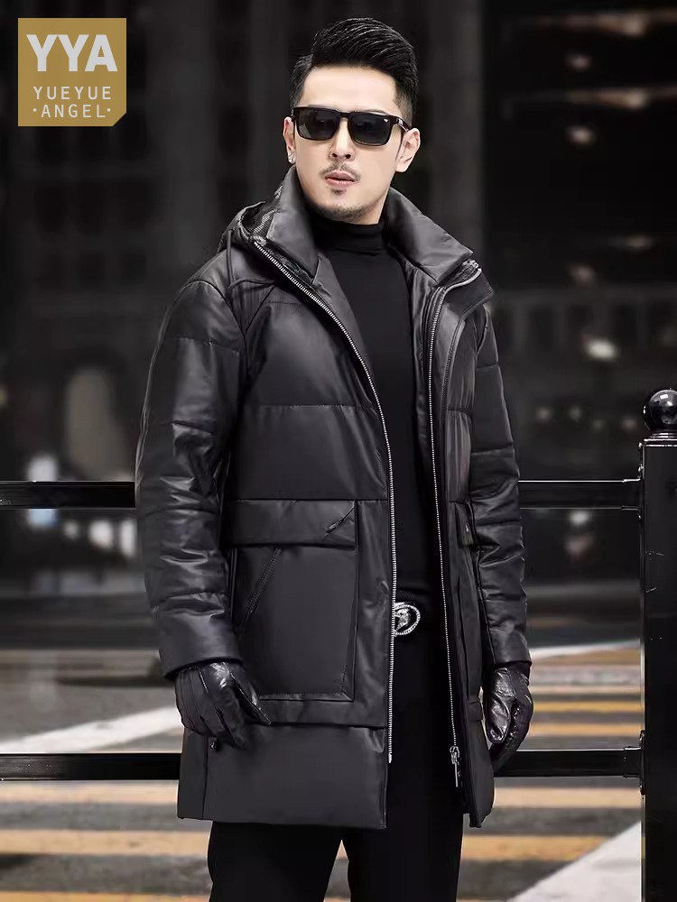 Leather Work Jacket Mens - Cappotto invernale da uomo in piuma