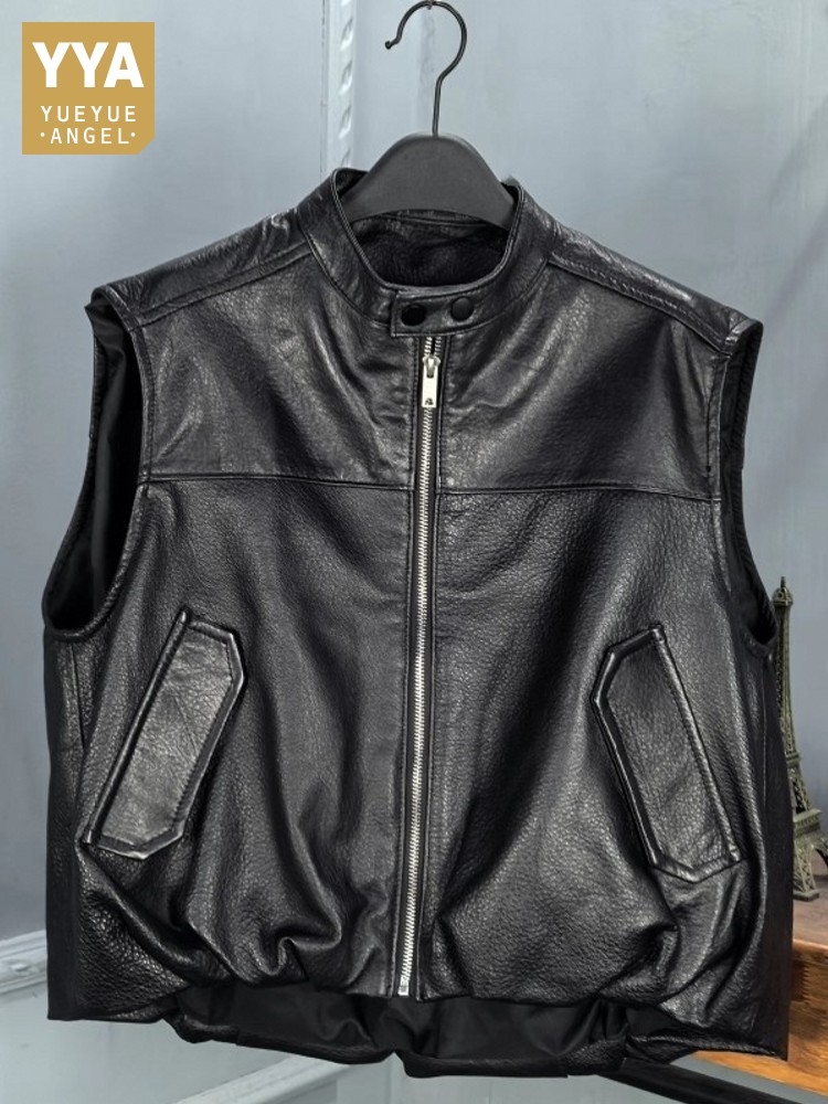 Leather Work Vest - Autunno moda pelle di pecora naturale