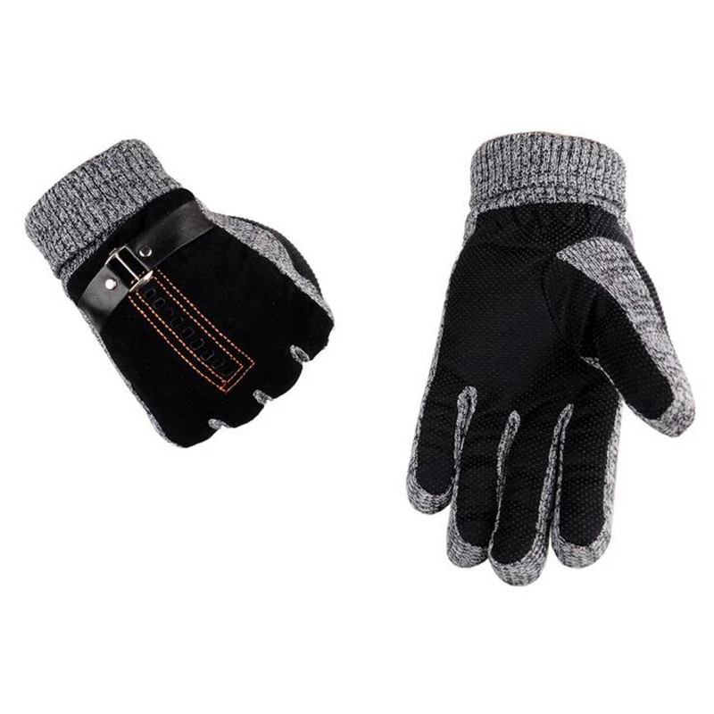 Leather Work Winter Gloves - Guanti di lana lavorati a maglia