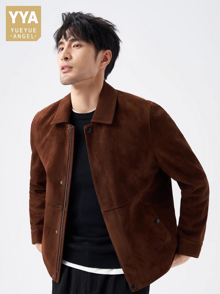 Leather Work Jacket Mens - Giacca in vera pelle scamosciata naturale