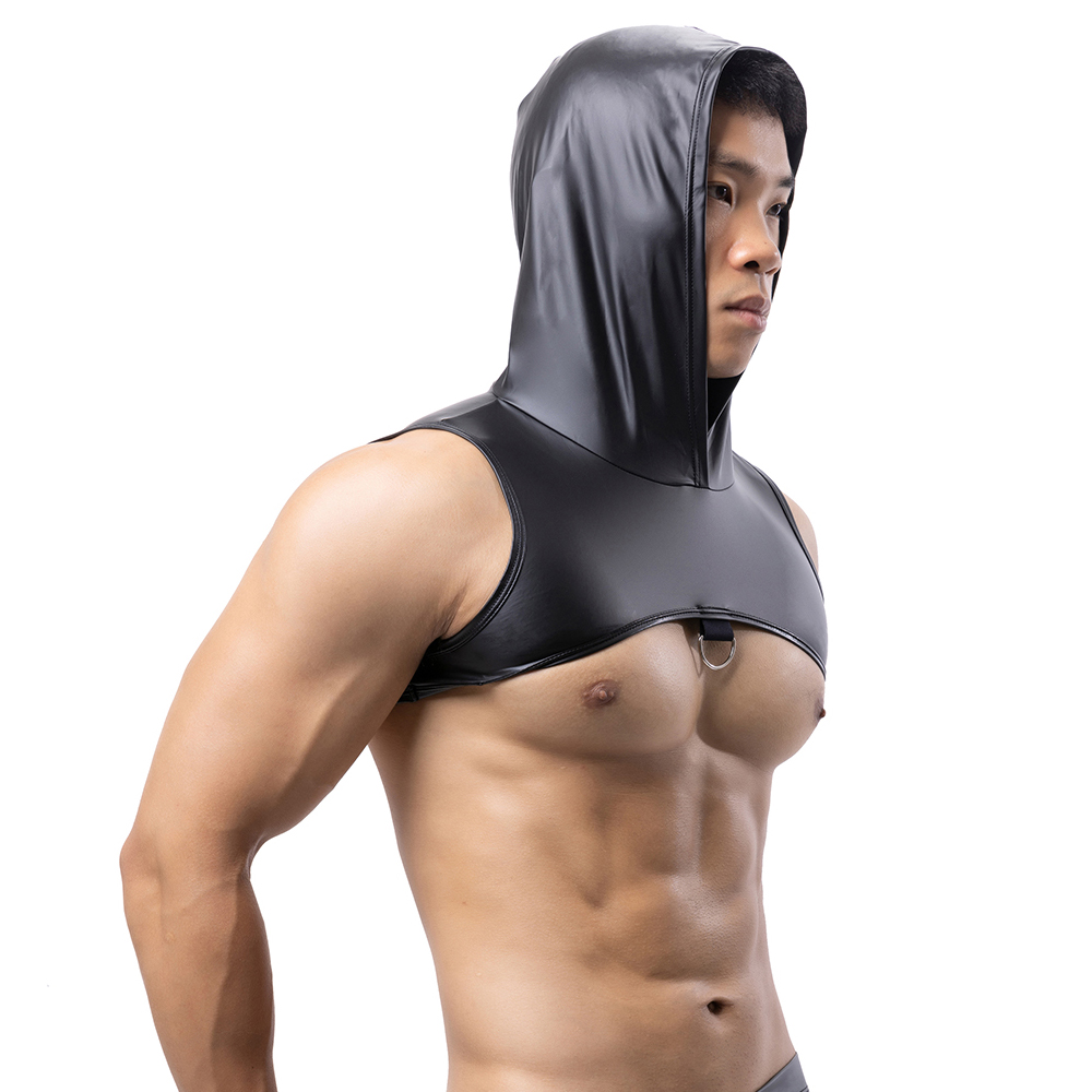 Leather Work Vest - Canotte fitness da uomo con cappuccio