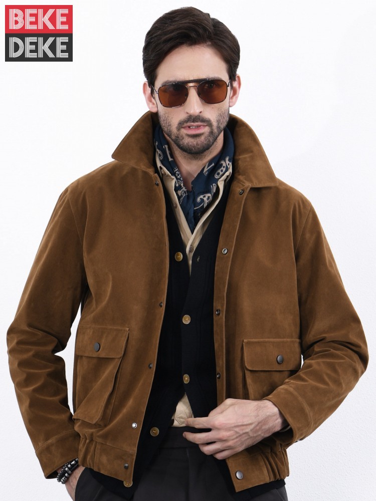 Leather Work Jacket Mens - Giacca da Uomo in Stile Americano