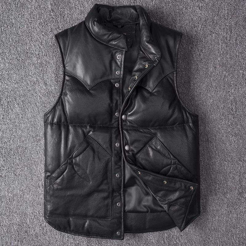 Leather Work Vest - Giacca da uomo in pelle slim