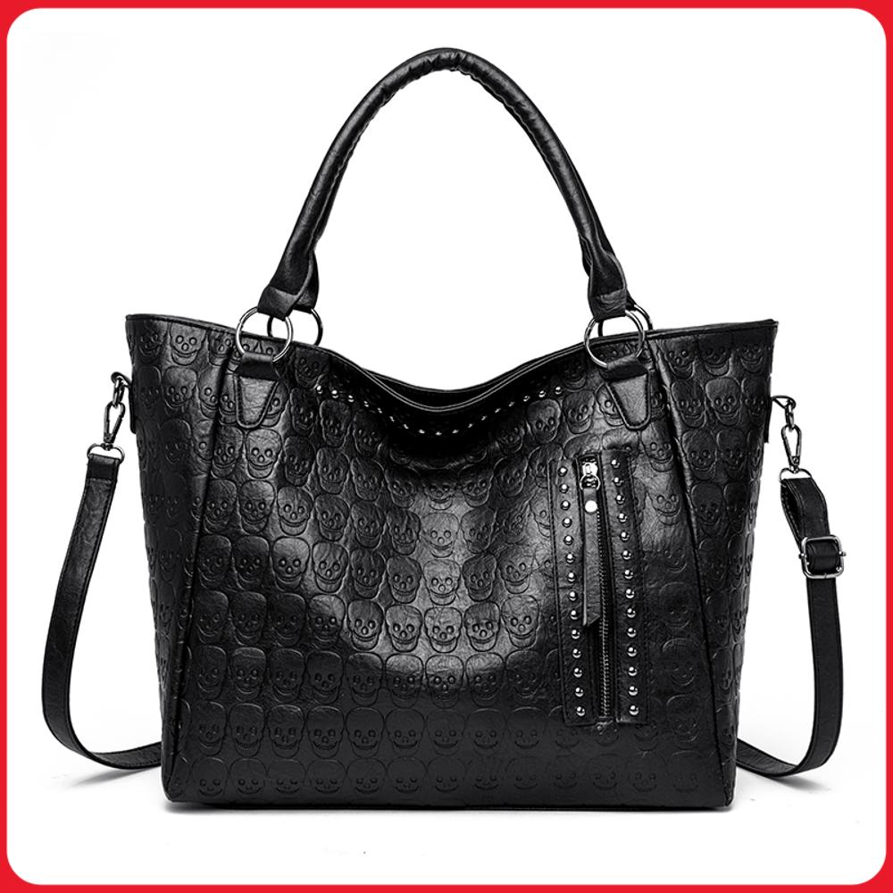 Leather Work Handbag - Borsa a Tracolla Punk con Teschio