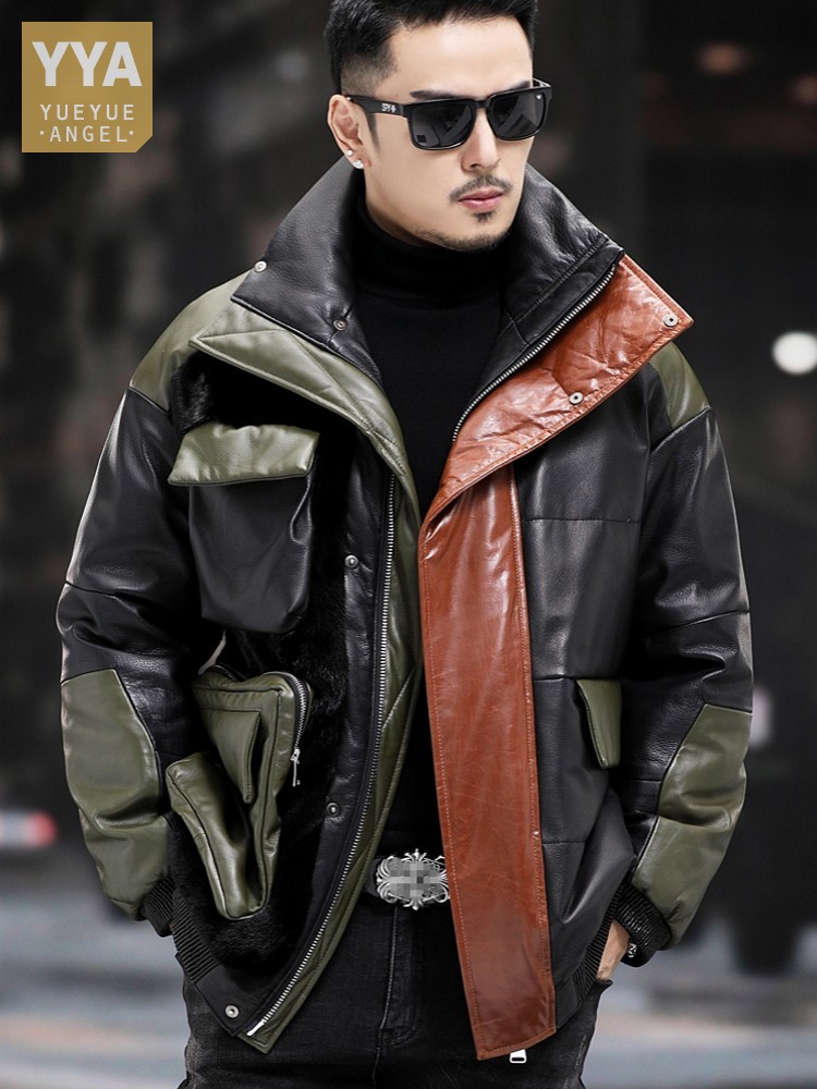 Leather Work Jacket Mens - Piumino da lavoro con tasche grandi
