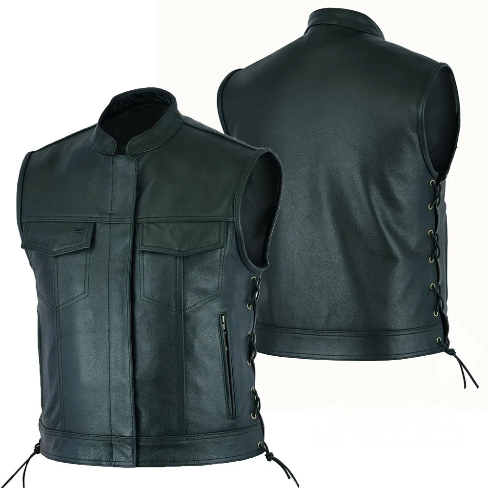 Leather Work Vest - Gilet in pelle punk moda cappotto
