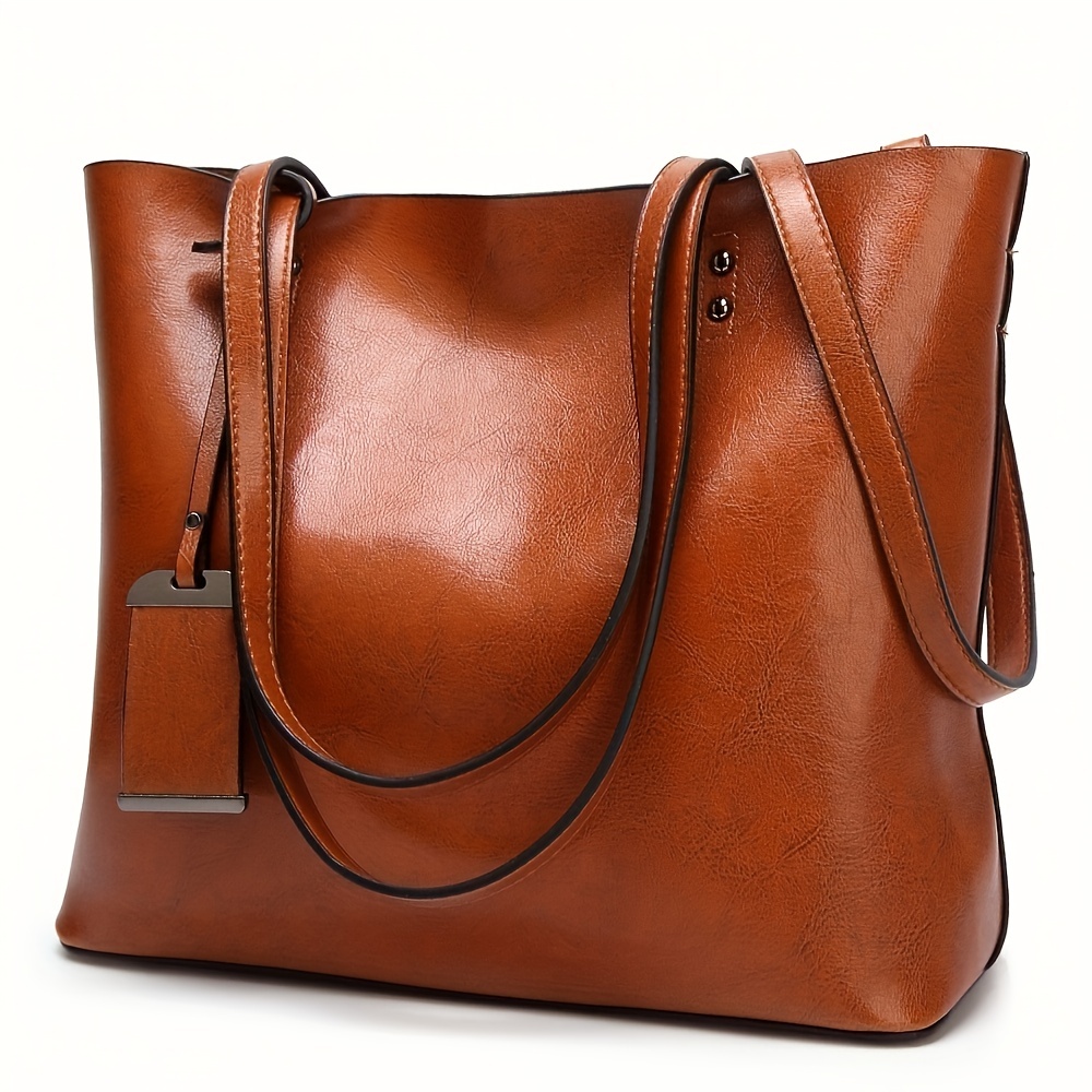 Leather Work Handbag - Borsa a tracolla da donna in